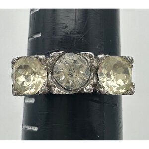 Clark & Coombs vintage 1940s sterling silver 3 triple rhinestone hearts ring 6